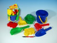 Kbelík sítko lopatka kupecká lopatka hrabičky plast v síťce od 12 měsíců