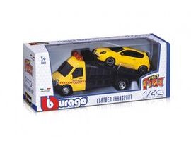 Auto/kamion Bburago odtahovka + auto 1:43 kov/plast 21cm 6 barev v krabičce 22x9x6,5cm