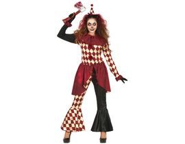 Hororový klaun - Harlequin Outfit Košile s vlnicí Kalhoty Maškarní kostým Dospělá žena Velikost M 10-12