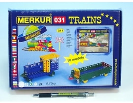 Stavebnica Merkur 031 železničné modely 10 modelov 211ks v krabici Cena za 1ks