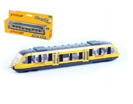 Vlak žltý RegioJet kov / plast 17cm na voľný chod v krabičke 21x9,5x4cm Cena za 1ks