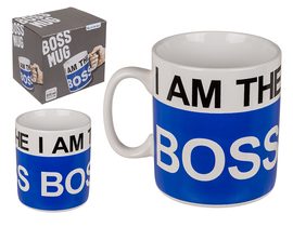 Hrnček na kávu so slovom „Boss je ja“