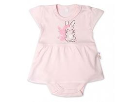 Baby Nellys Bavlněné kojenecké sukničkobody, kr. rukáv, Cute Bunny - sv. růžové, vel. 86