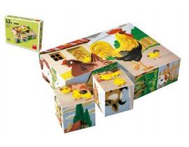 Kocky kubus Domáce zvieratká drevo 12ks v krabičke 16x12x4cm Cena za 1ks