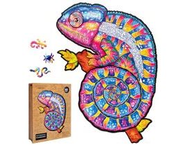 DŘEVĚNÉ BAREVNÉ PUZZLE - Hypnotický chameleon