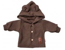 Dětský elegantní pletený svetřík s knoflíčky a kapucí s oušky Baby Nellys, hnědý, vel. 80