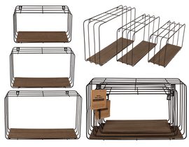 Kovová nástěnná police, s dřevěným podstavcem