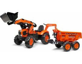 Falk šlapací traktor 2090W Kubota s přední a zadní lžící a přívěsem