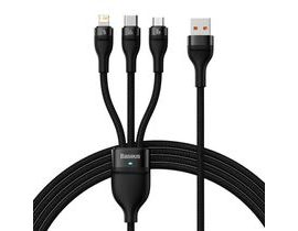 Kabel USB 3v1 řady Baseus Flash II, USB-C + micro USB + Lightning, 66 W, 1,2 m (černý)