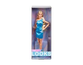 Barbie looks blondýnka v modrých šatech HRM15