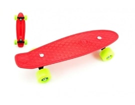 Skateboard 43cm, nosnost 60kg plastové osy, červený, zelená kola