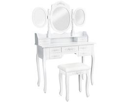 tectake 402074 kozmetický toaletný stolík barokové zrkadlo a stolička - biela biela drevo