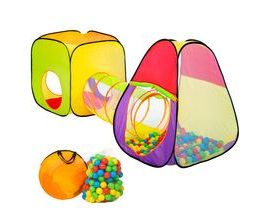 tectake 401028 dětský stan a hrací domeček s tunelem s 200 míčky - barevná barevná polyester