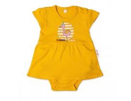 Baby Nellys Bavlněné kojenecké sukničkobody, kr. rukáv, Flamingo - hořčicové, vel. 68