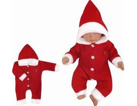 Z&amp;Z Dětský pletený overálek s kapucí Baby Santa, červený, vel. 80