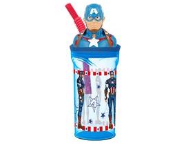 Kelímek s brčkem a 3D figurkou Marvel Avengers Capitan America 360ml