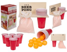 Beer Pong s dřevěným tácem, včetně 12 kelímků