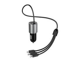 Nabíječka do auta Dudao R5Pro 1x USB, 3,4A + kabel 3v1 USB-C / Micro USB / Lightning (šedá)