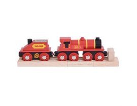 Bigjigs Rail Červená lokomotiva s tendrem + 3 koleje