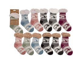 Dětské pohodlné ponožky, Sob, velikost 22-34, 83 g, 100% Polyakryl, 6 barevně rozmanitých (6x bílá výztuž, 6x hnědá výztuž), s hlavičkovou kartou, v polybagu