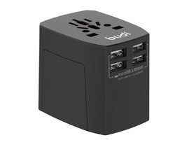 Univerzální síťová nabíječka / síťový adaptér Budi 4x USB, 5A, EU/UK/AUS/US/JP (černá)