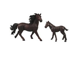 Sada koně 2 ks s ohradou tmavě hnědý s černou hřívou