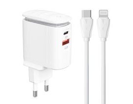 Nástěnná nabíječka LDNIO A2423C USB, USB-C + USB-C - Lightning kabel