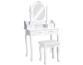 tectake 402072 kozmetický toaletný stolík barokové zrkadlo a stolička - biela biela drevo