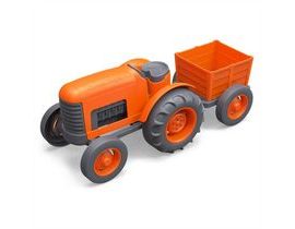 Green Toys Traktor s vlečkou oranžový