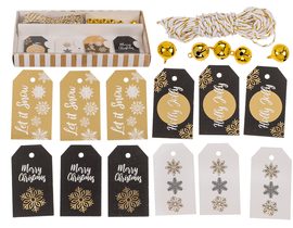 Darčekové značky, zlatý lesk, vrátane 6 zvonov