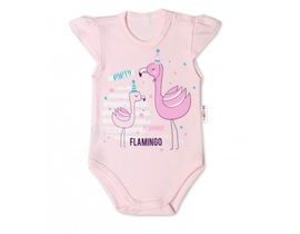 Baby Nellys Bavlněné kojenecké body, kr. rukáv, Flamingo - sv. růžové