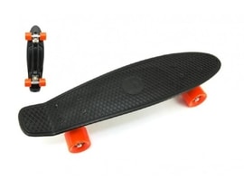 Skateboard 60cm nosnosť 90kg, kovové osi, čierna farba, oranžová kolesá Cena za 1ks