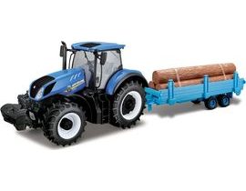 Bburago 1:32 Farm Traktor New Holland s vlečkou na dřevo