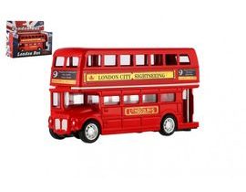 Autobus "Londýn" červený patrový kov/plast 12cm na zpětné natažení v krabičce 17x13,5x6cm