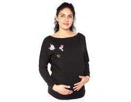 Be MaaMaa Těhotenská mikina, triko s nášivkami - černé - S