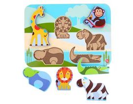 Lucy & Leo 224 Zvířátka ze safari- dřevěné vkládací puzzle 7 dílů