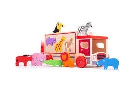 Bigjigs Toys Drevené auto so zvieratkami safari