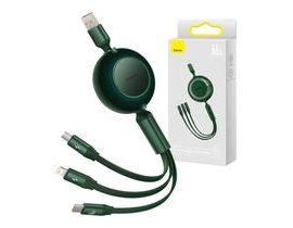 Baseus Bright Mirror 3, USB kabel 3 v 1 pro micro USB / USB-C / Lightning 66W / 2A 1,1 m (zelený)