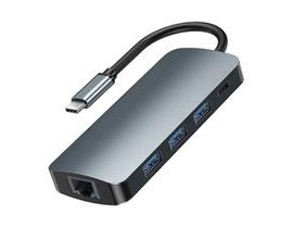 Rozbočovač USB-C 9v1 Remax Retor Series 3x USB 3.0, USB-C, RJ45, HDMI, 3,5 mm, SD/TF (šedý)