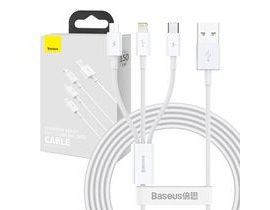 Kabel USB 3v1 Baseus Superior Series, USB na micro USB / USB-C / Lightning, 3,5 A, 1,2 m (bílý)