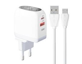 Nástěnná nabíječka LDNIO A2522C USB, USB-C 30 W + kabel MicroUSB