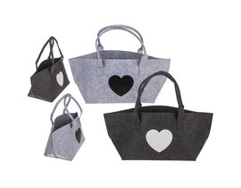 Filcová nákupní taška, srdce, 35 x 20 x 23 cm, 100% polyester, 2 barvy (tmavě šedá, světle šedá)