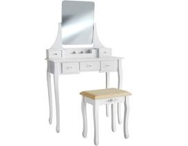 tectake 403636 toaletný stolík claire s taburetkou - biely biela drevotriesková doska MDF