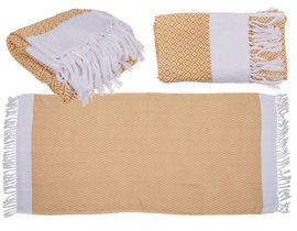 Žluto-bílý ručník Premium Fouta (do sauny a na pláž)