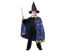 Detský čarodejnícky modrý plášť s hviezdami čarodejnice / Halloween