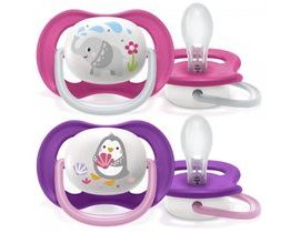 AVENT Dudlík Ultra Air Animals, 6-18m - Slon/tučňák, růžový/lila