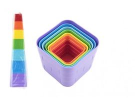 Kubus pyramída skladačka plast hranatá farebná 7ks v sáčku 12m + Cena za 1ks
