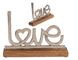Kovový nápis s dreveným podstavcom, láska