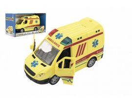 Auto ambulancie plast 20cm na zotrvačník na batérie so zvukom sa svetlom v krabici 26x15x12cm Cena za 1ks