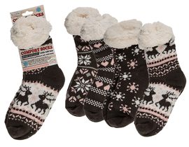 Pohodlné ponožky žien, tmavý zimný kvet a ozdoby